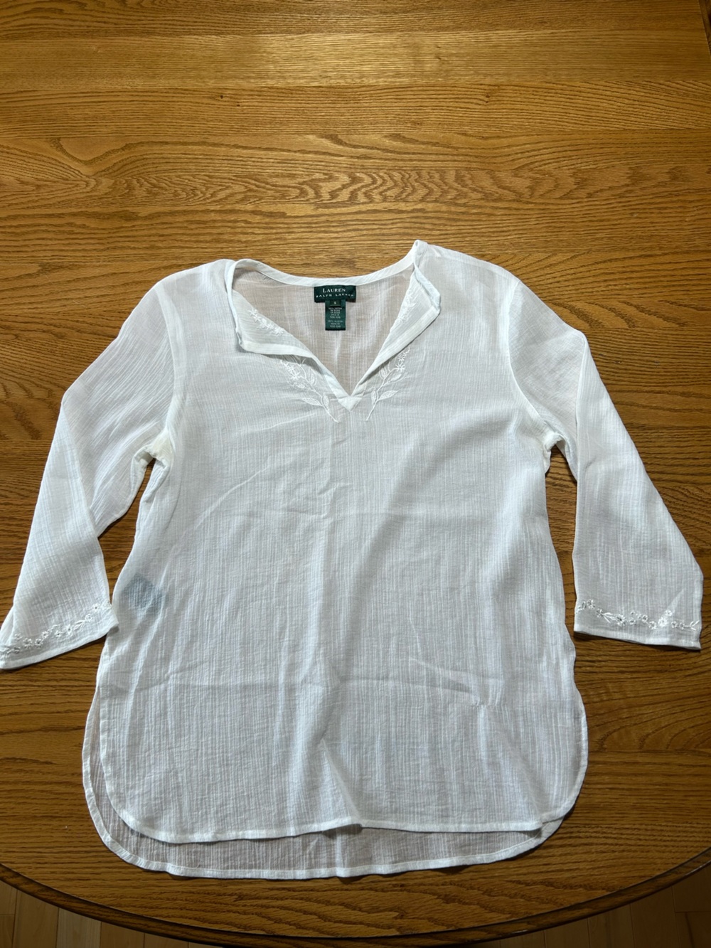 Ralph Lauren White Split-Neck Embroidered Cotton Tunic